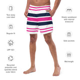 Hot Pink, White and Navy Blue Beach Stripes Men's Swim Shorts