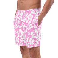 Pink and White Hawaiian Flowers Men's Swimsuit