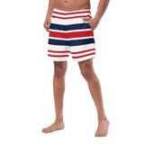 Red, White and Navy Blue Beach Stripes Men's Swim Shorts