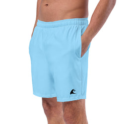 Men's Columbia Blue Swimsuit Shorts with Extremely Stoked Black Epic Wave Logo