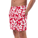 Red and White Hawaiian Flowers Men’s Swimsuit – Eco Swimwear by Extremely Stoked®