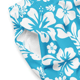 Aqua Blue and White Hawaiian Flowers Men's Swimsuit - Extremely Stoked