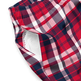 Red, White and Navy Blue Preppy Surfer Plaid Men's Swimsuit