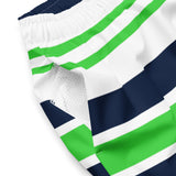 Lime Green, White and Navy Blue Beach Stripes Men's Swim Shorts