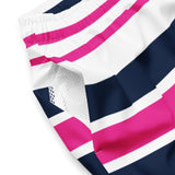 Hot Pink, White and Navy Blue Beach Stripes Men's Swim Shorts