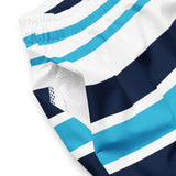 Aqua Blue, White and Navy Blue Beach Stripes Men's Swim Shorts