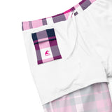 Hot Pink and Navy Blue Preppy Surfer Plaid Men's Swimsuit