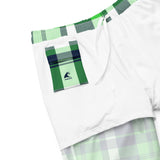 Lime Green and Navy Blue Preppy Plaid Men’s Swimsuit – Eco Swimwear by Extremely Stoked®