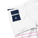 Hot Pink, White and Navy Blue Beach Stripes Men's Swim Shorts