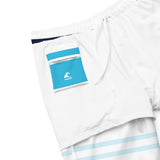 Aqua Blue, White and Navy Blue Beach Stripes Men's Swim Shorts