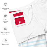 Aqua Blue, White and Red Beach Stripes Men's Swim Shorts