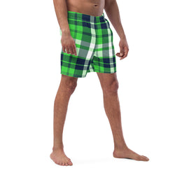 Lime Green and Navy Blue Preppy Plaid Men's Swim Shorts