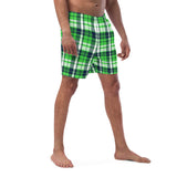 Lime Green and Navy Blue Preppy Plaid Men's Swim Shorts