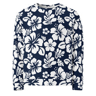 Navy Blue and White Hawaiian Flowers Aloha Sweatshirt - Eco Apparel by Extremely Stoked®