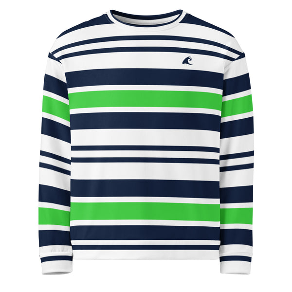 Lime Green, White and Navy Blue Classic Surf Stripes Eco Sweatshirt