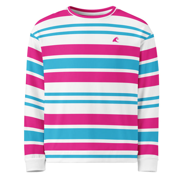 Aqua Blue, White and Hot Pink Classic Surf Stripes Eco Sweatshirt