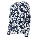 Navy Blue and White Hawaiian Flowers Aloha Sweatshirt