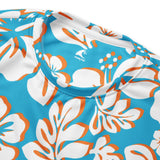 Aqua Blue, Orange and White Hawaiian Flowers Aloha Sweatshirt - Eco Apparel by Extremely Stoked®