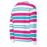 Aqua Blue, White and Hot Pink Classic Surf Stripes Eco Sweatshirt