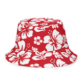 Red and White Hawaiian Flowers Reversible Bucket Hat - Extremely Stoked