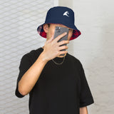 Red, White and Navy Blue Plaid Reversible Bucket Hat with Extremely Stoked Epic Wave Logo