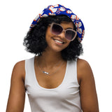 Royal Blue, Orange and White Hawaiian Flowers Reversible Bucket Hat -Tri Color