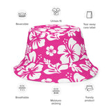 Hot Pink and White Hawaiian Flowers Reversible Bucket Hat - Extremely Stoked