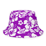 Purple and White Hawaiian Flowers Reversible Bucket Hat - Extremely Stoked