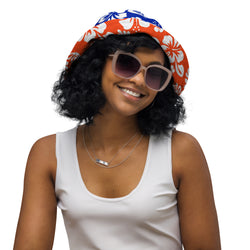 Orange and Blue Hawaiian Flowers Reversible Bucket Hat - Extremely Stoked