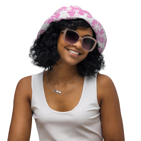 Soft Pink Hawaiian Flowers Reversible Bucket Hat - Extremely Stoked