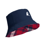 Red, White and Navy Blue Plaid Reversible Bucket Hat with Extremely Stoked Epic Wave Logo