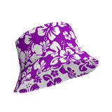 Purple and White Hawaiian Flowers Reversible Bucket Hat - Extremely Stoked