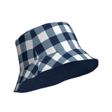 Navy Blue and White Gingham with Extremely Stoked Epic Wave Reversible Bucket Hat