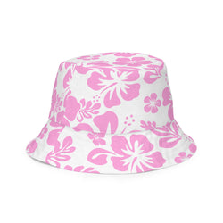 Soft Pink Hawaiian Flowers Reversible Bucket Hat - Extremely Stoked