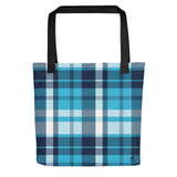 Ocean Blues Preppy Surfer Girl Plaid Beach Tote Bag from Extremely Stoked