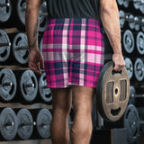 Hot Pink and Navy Blue Preppy Surfer Plaid Men's Active Shorts