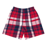 Red, White and Navy Blue Preppy Surfer Plaid Men's Active Shorts