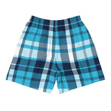 Aqua and Navy Blue Preppy Surfer Plaid Men's Active Shorts