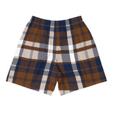 Brown and Navy Blue Preppy Surfer Plaid Men's Active Shorts