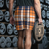 Orange and Navy Blue Preppy Surfer Plaid Men's Active Shorts