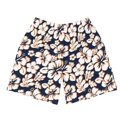 Navy Blue, Orange and White Hawaiian Flowers Men's Active Shorts