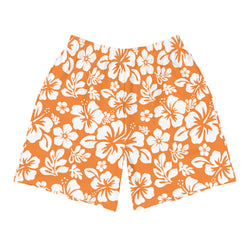 Orange and White Hawaiian Flowers Men's Active Shorts
