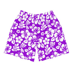 Purple and White Hawaiian Flowers Men's Active Shorts