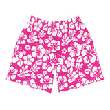 Hot Pink and White Hawaiian Flowers Men's Active Shorts