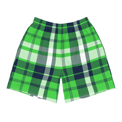 Lime Green and Navy Blue Preppy Surfer Plaid Men's Active Shorts