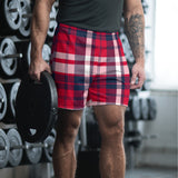 Red, White and Navy Blue Preppy Surfer Plaid Men's Active Shorts