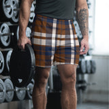 Brown and Navy Blue Preppy Surfer Plaid Men's Active Shorts