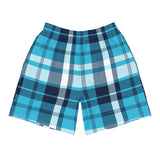 Aqua and Navy Blue Preppy Surfer Plaid Men's Active Shorts