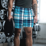 Aqua and Navy Blue Preppy Surfer Plaid Men's Active Shorts