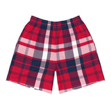 Red, White and Navy Blue Preppy Surfer Plaid Men's Active Shorts